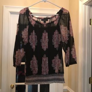 INC sheer top with black camisole